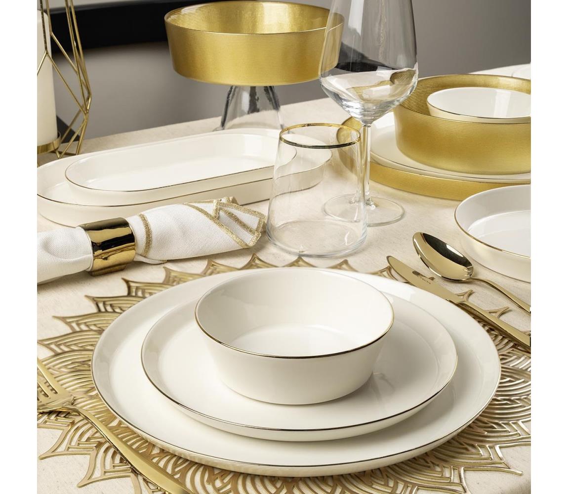 26-dielna jedálenská súprava, biely porcelán so zlatým dekorom 719KTP9894