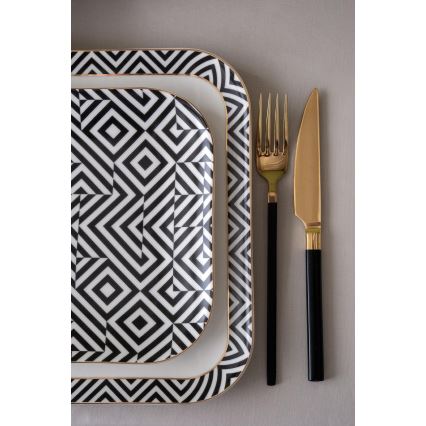 26-dielna jedálenská súprava z kvalitného porcelánu – biela/čierna