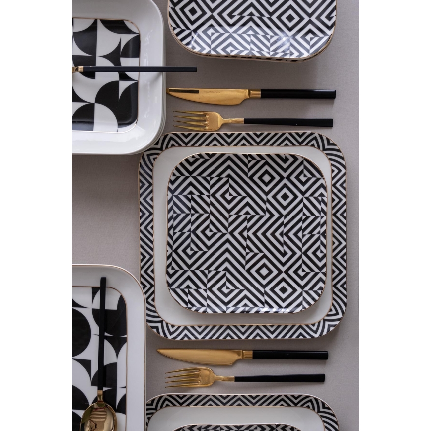 26-dielna jedálenská súprava z kvalitného porcelánu – biela/čierna