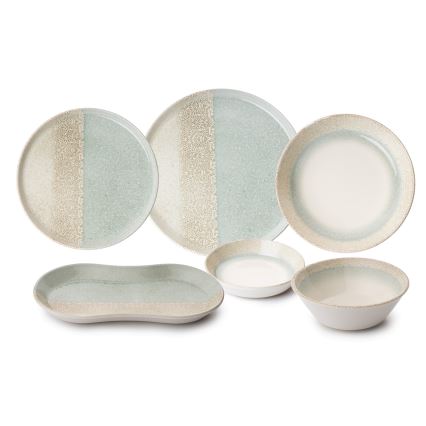 27-dielna jedálenská súprava, béžová/zelená, porcelán