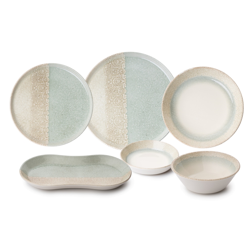 27-dielna jedálenská súprava, béžová/zelená, porcelán