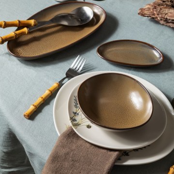 27-dielna jedálenská súprava, biela/hnedá, porcelán