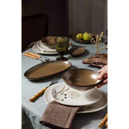 27-dielna jedálenská súprava, biela/hnedá, porcelán