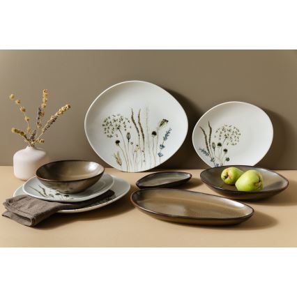 27-dielna jedálenská súprava, biela/hnedá, porcelán