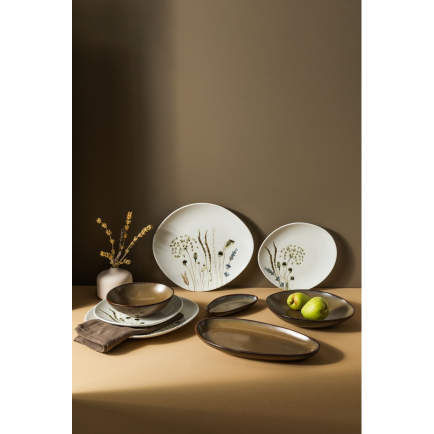 27-dielna jedálenská súprava, biela/hnedá, porcelán
