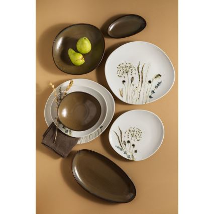 27-dielna jedálenská súprava, biela/hnedá, porcelán