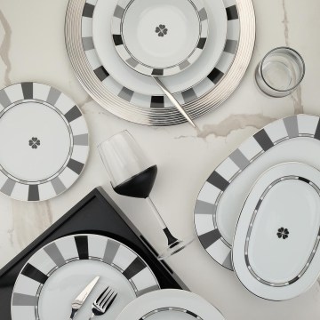 27-dielna jedálenská súprava, biela/šedá, porcelán