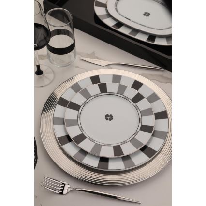 27-dielna jedálenská súprava, biela/šedá, porcelán