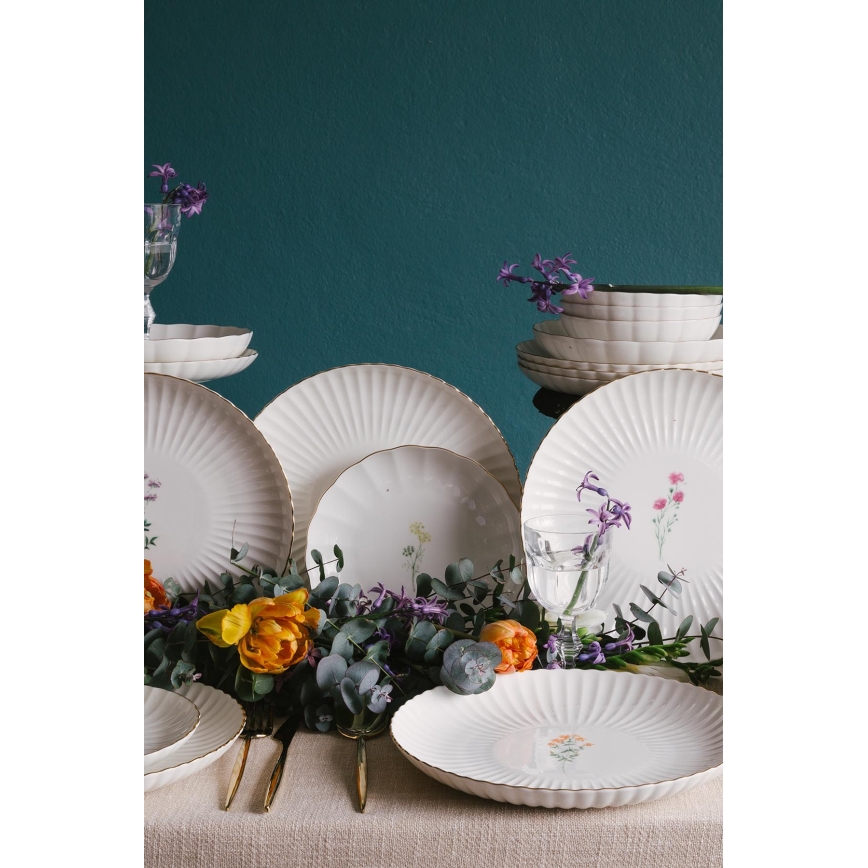 27-dielna jedálenská súprava, biela/zlatá, porcelán