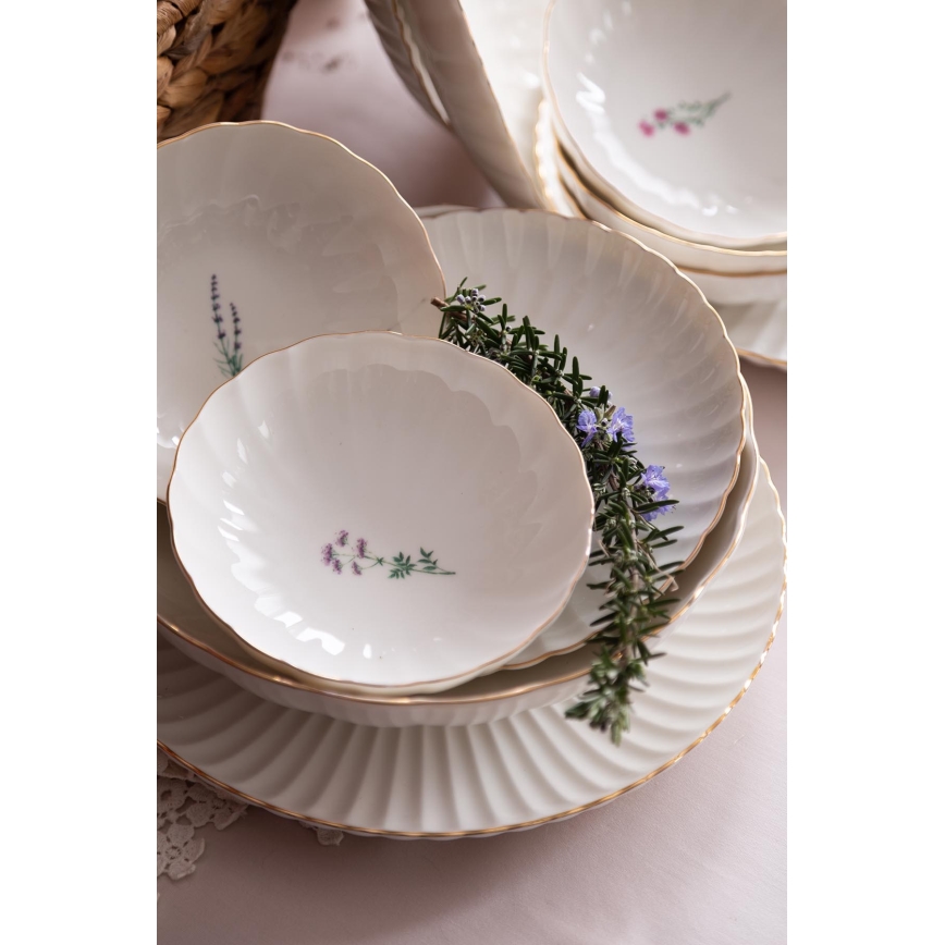 27-dielna jedálenská súprava, biela/zlatá, porcelán