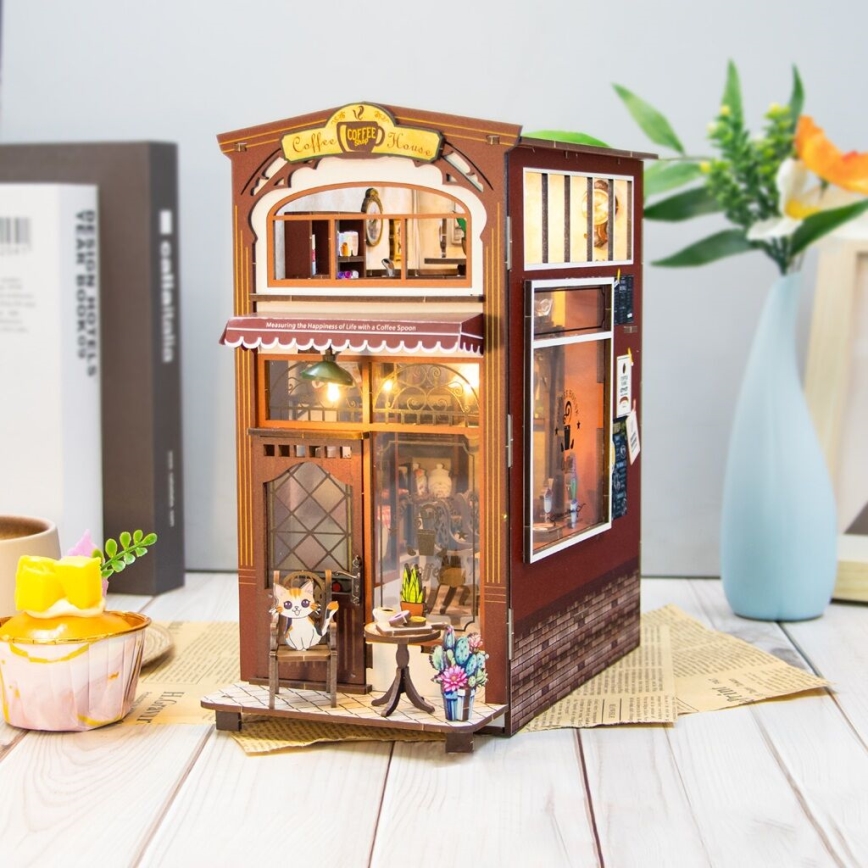 2Kids Toys - 3D skladačka LED Zarážka na knihy Kaviareň 2xAAA