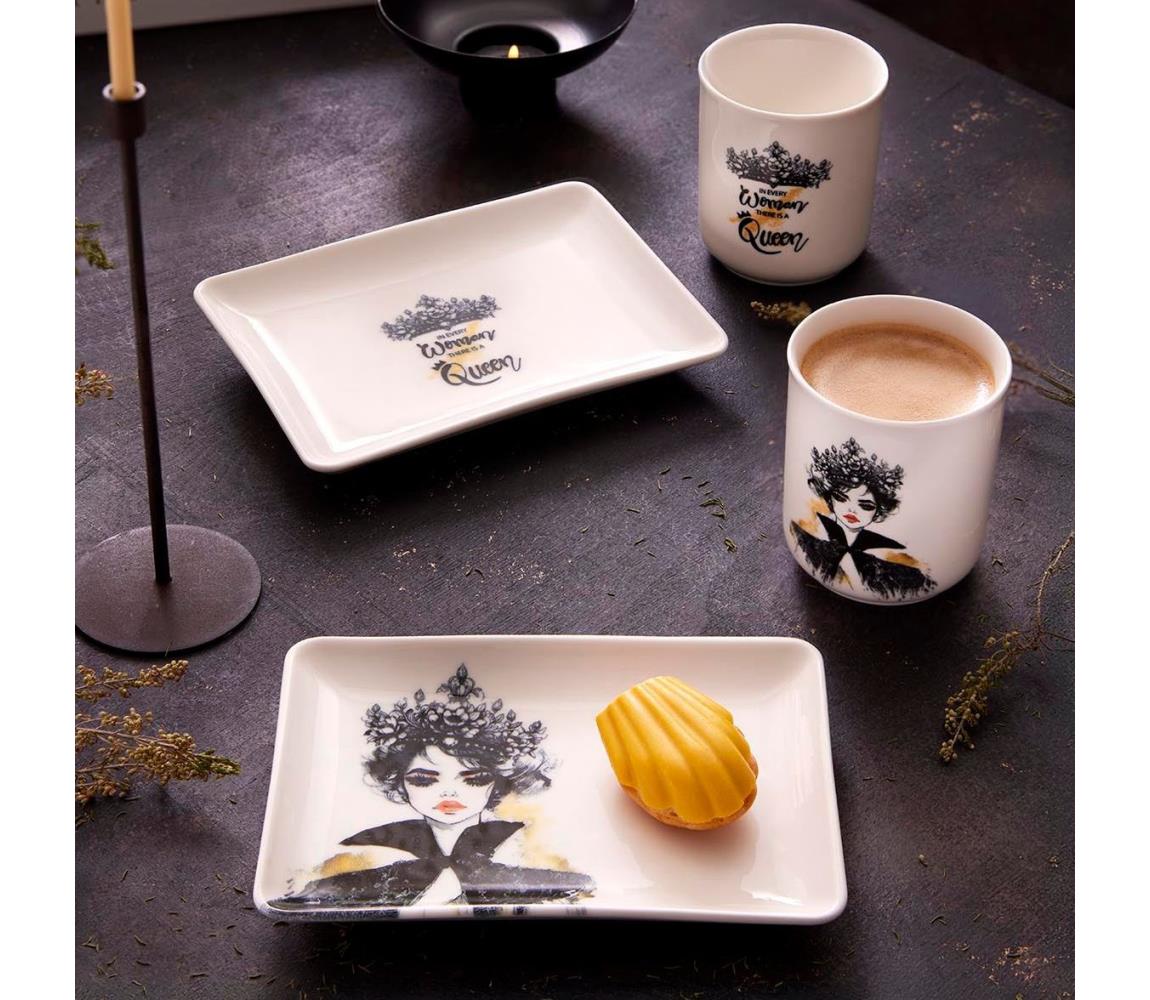 4-dielna jedálenská súprava, čierna/biela, porcelán 710KTP3719