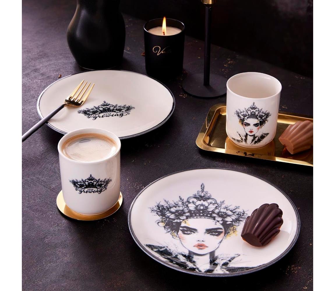 4-dielna jedálenská súprava, čierna/biela, porcelán 710KTP3722