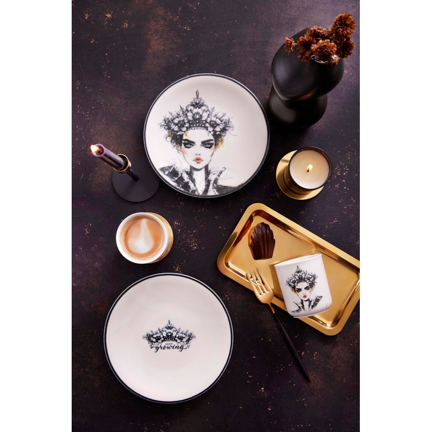 4-dielna jedálenská súprava, čierna/biela, porcelán