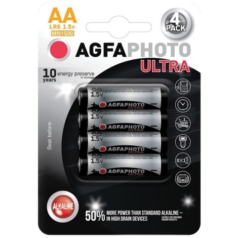 4 ks Ultra alkalická batéria AA 1,5V