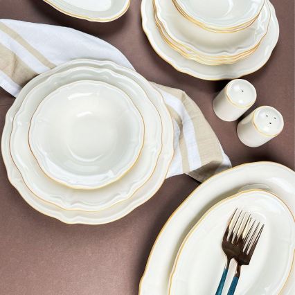 53-dielna bielo-zlatá jedálenská súprava z porcelánu