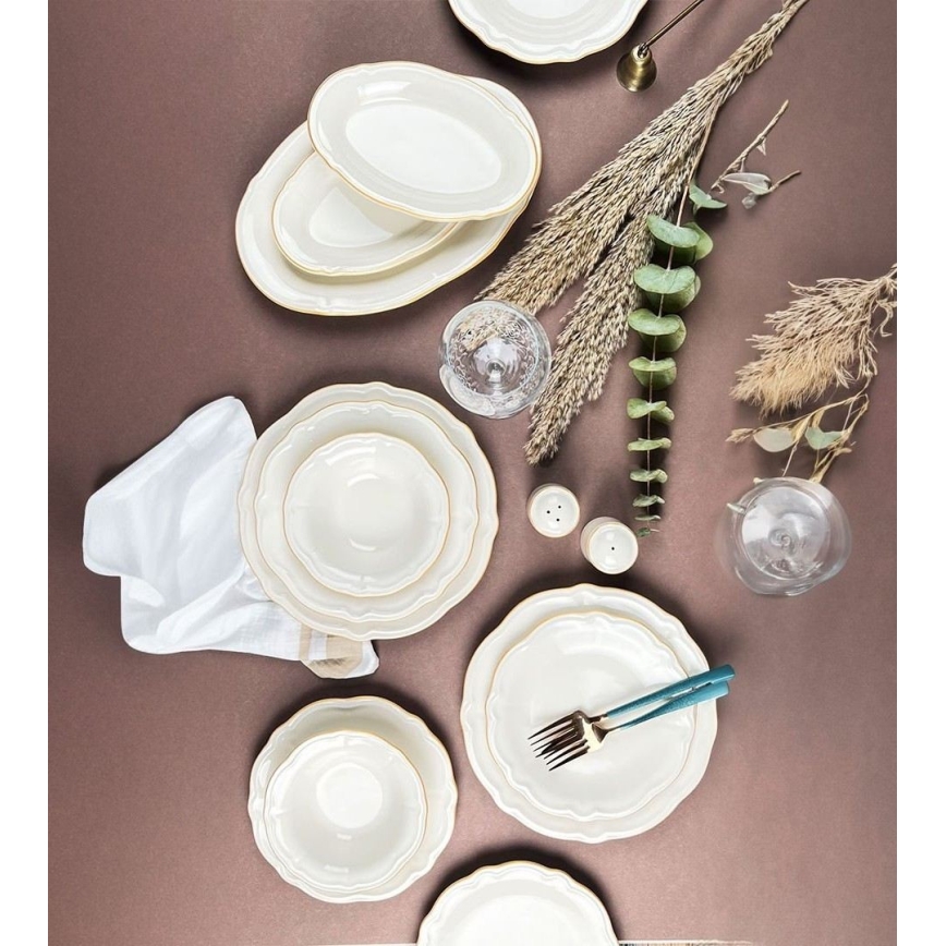 53-dielna bielo-zlatá jedálenská súprava z porcelánu