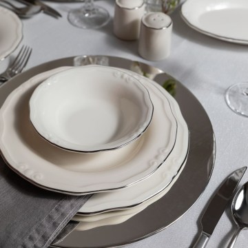 53-dielna jedálenská súprava, biela/strieborná, porcelánová