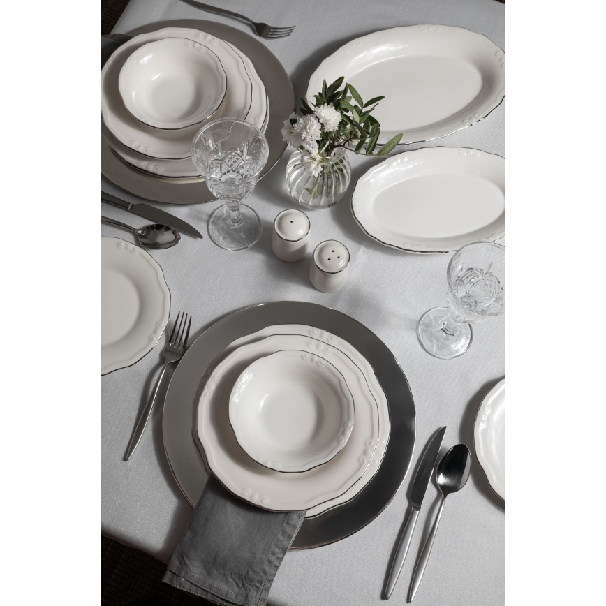 53-dielna jedálenská súprava, biela/strieborná, porcelánová