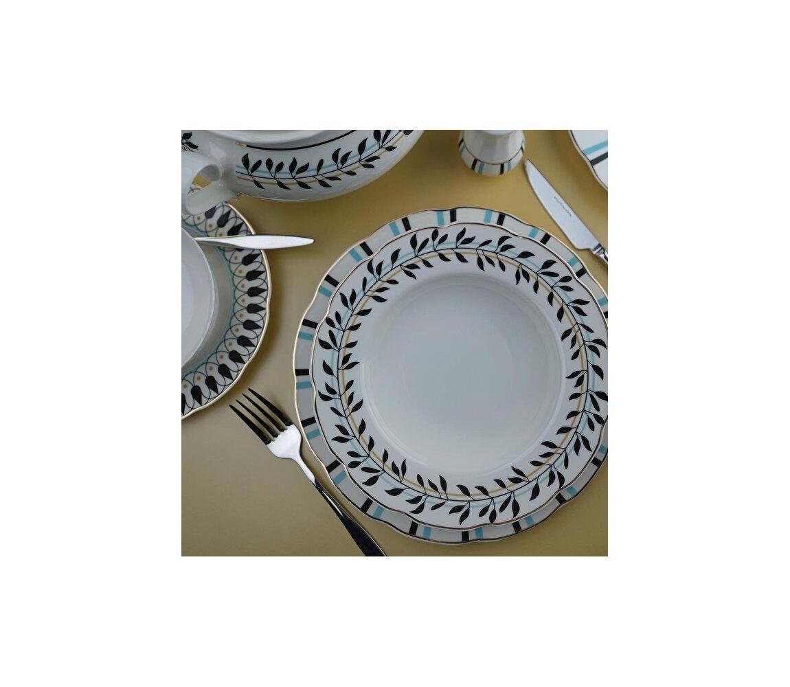 62-dielna jedálenská súprava, biela/modrá/čierna, porcelán 710KTP3811