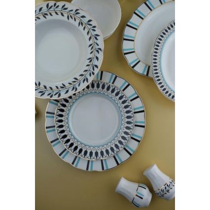 62-dielna jedálenská súprava, biela/modrá/čierna, porcelán