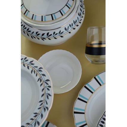 62-dielna jedálenská súprava, biela/modrá/čierna, porcelán