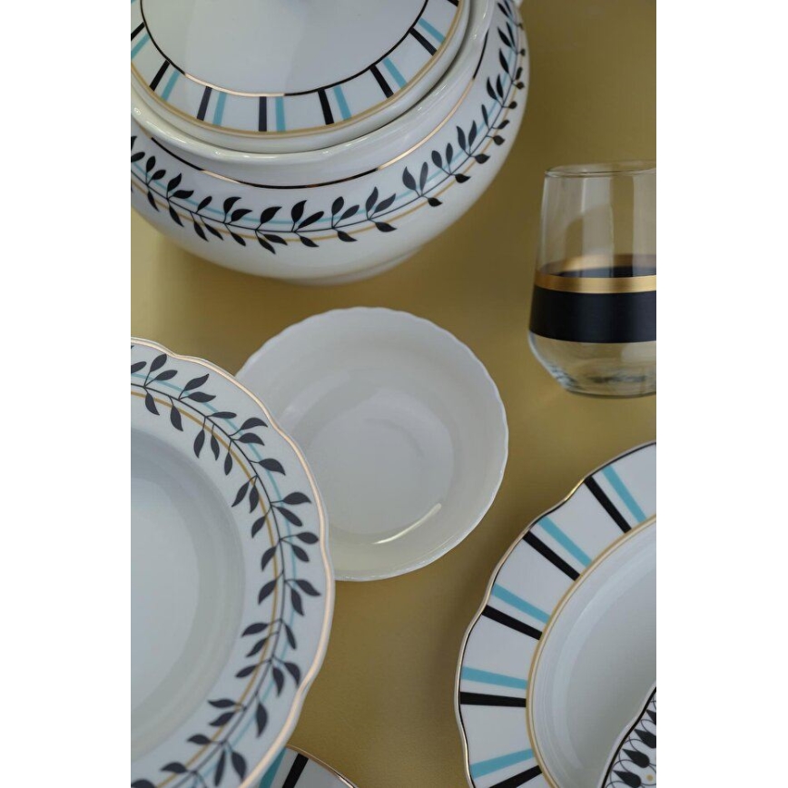 62-dielna jedálenská súprava, biela/modrá/čierna, porcelán