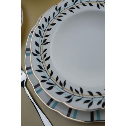 62-dielna jedálenská súprava, biela/modrá/čierna, porcelán