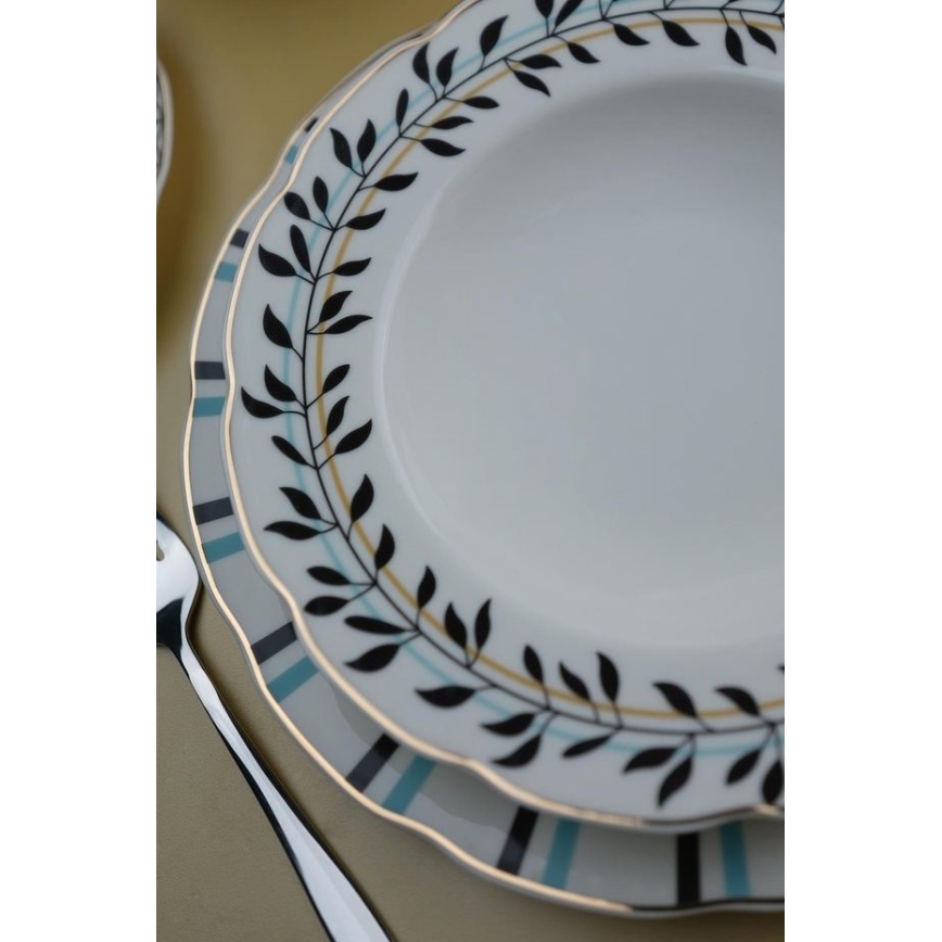 62-dielna jedálenská súprava, biela/modrá/čierna, porcelán