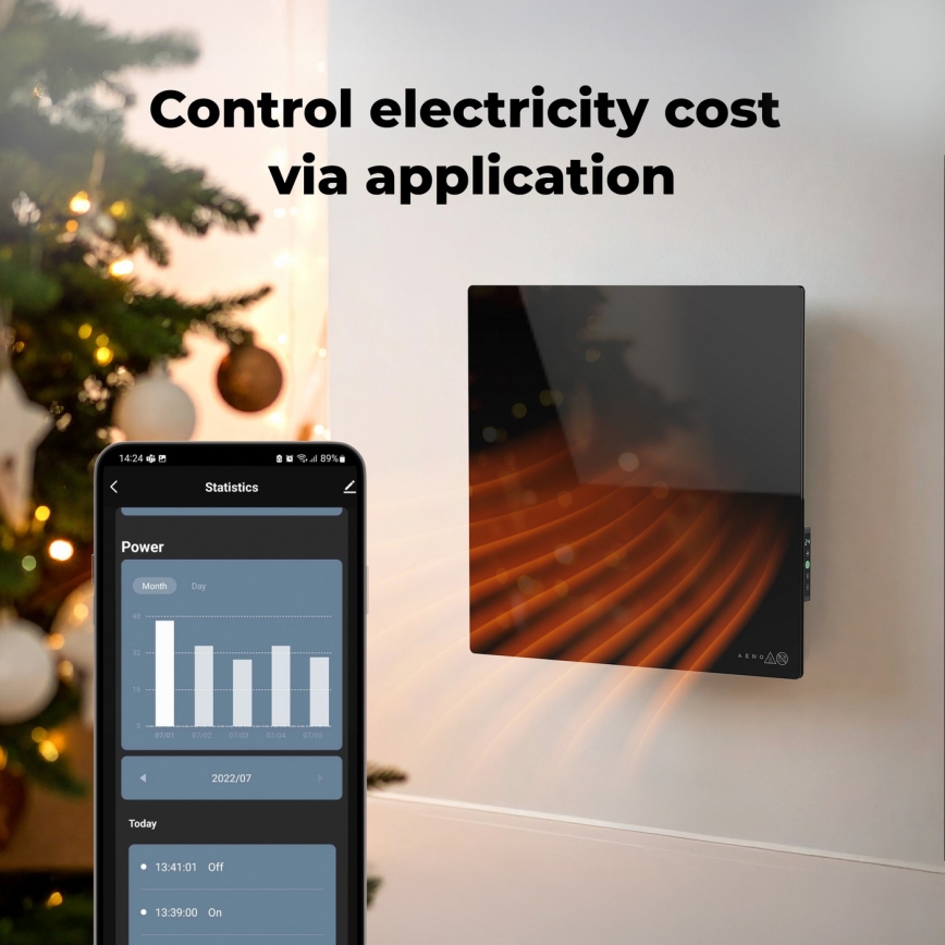 AENO - Inteligentný elektrický infračervený panel 500W časovač/termostat Wi-Fi čierna