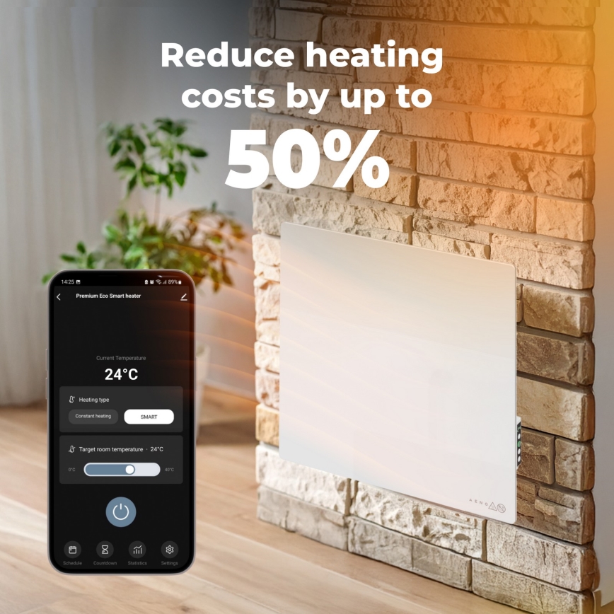 AENO - Inteligentný elektrický infračervený panel 500W s časovačom/termostatom, Wi-Fi, biely