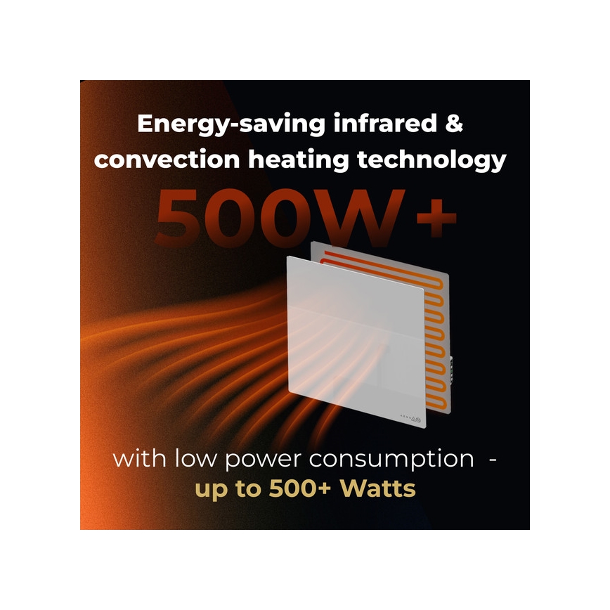 AENO - Inteligentný elektrický infračervený panel 500W s časovačom/termostatom, Wi-Fi, biely