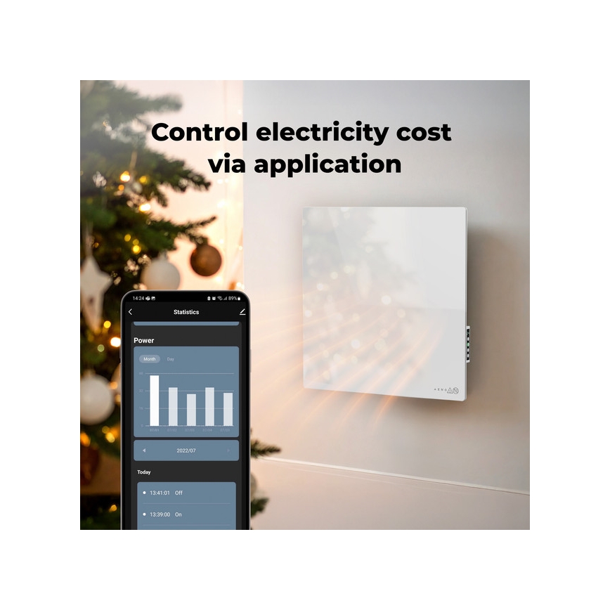 AENO - Inteligentný elektrický infračervený panel 500W s časovačom/termostatom, Wi-Fi, biely