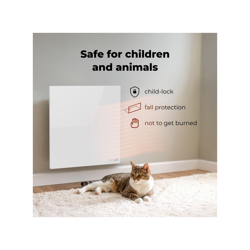 AENO - Inteligentný elektrický infračervený panel 500W s časovačom/termostatom, Wi-Fi, biely