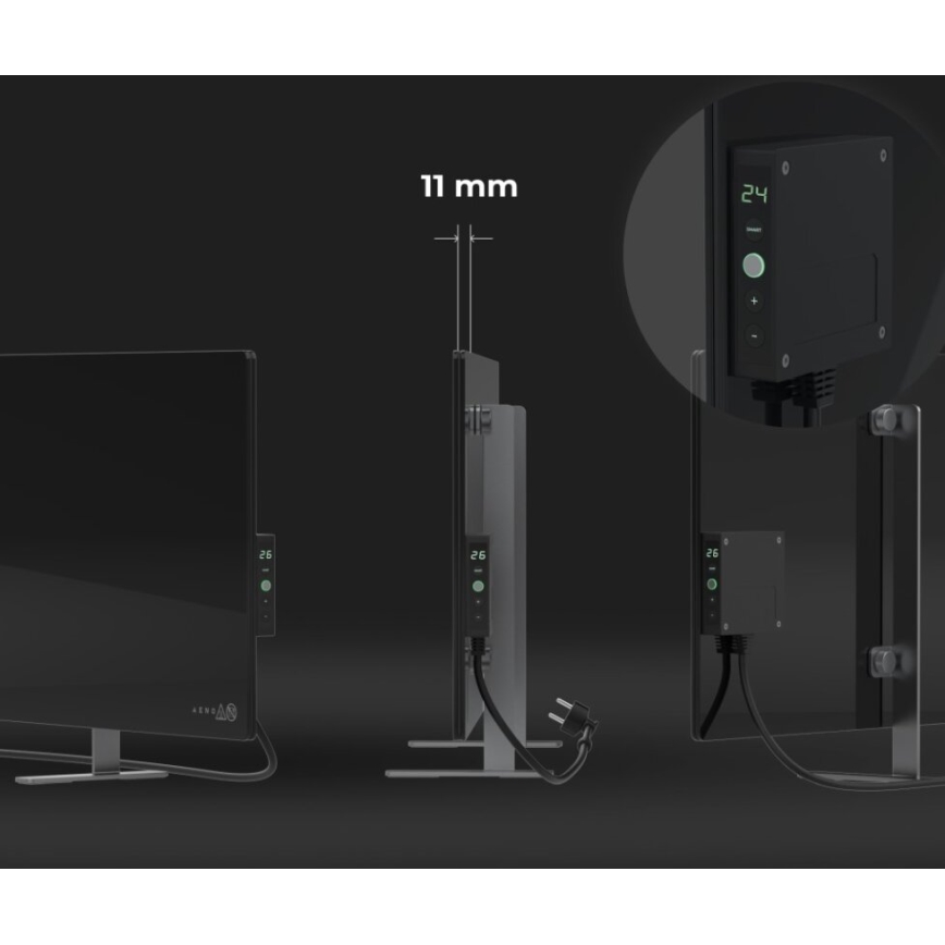 AENO - Inteligentný elektrický infrapanel s LED displejom 700W časovač/termostat IP44 Wi-fi čierna