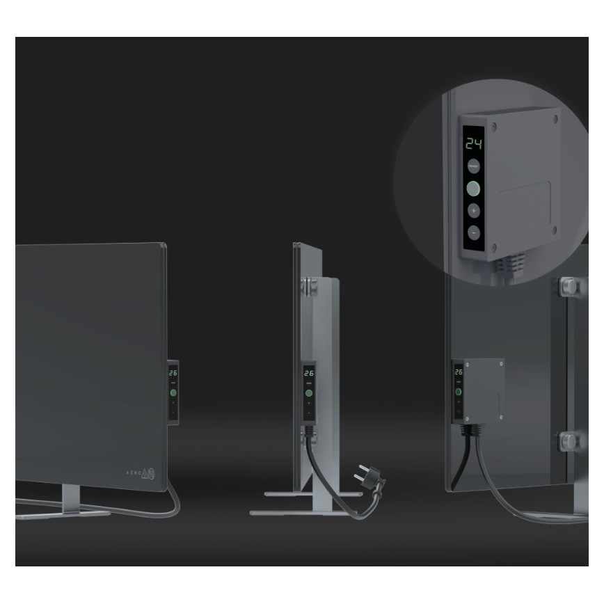 AENO - Inteligentný elektrický infrapanel s LED displejom 700W časovač/termostat IP44 Wi-fi šedá