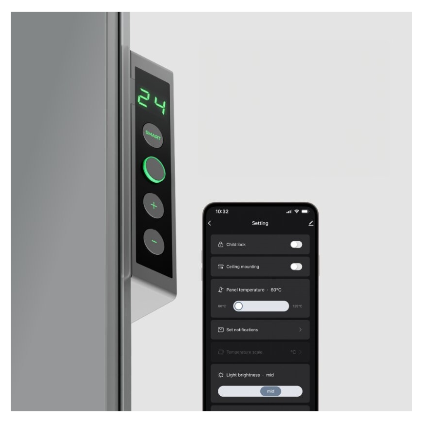 AENO - Inteligentný elektrický infrapanel s LED displejom 700W časovač/termostat IP44 Wi-fi šedá