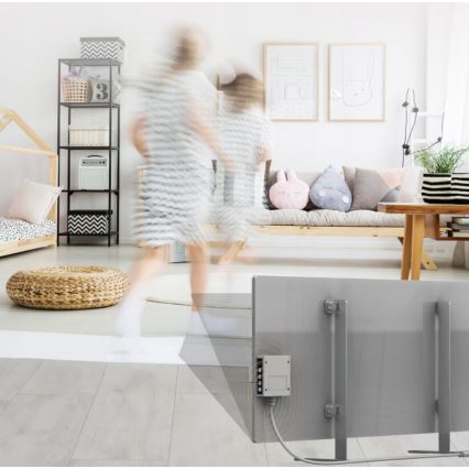 AENO - Inteligentný elektrický infrapanel s LED displejom 700W časovač/termostat IP44 Wi-fi šedá