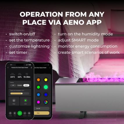 AENO - Inteligentný elektrický priamotop/konvektor 1000/2000W biela