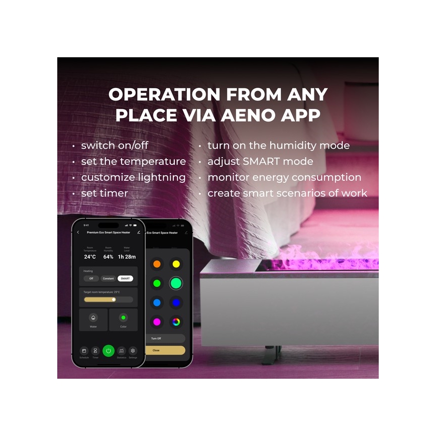 AENO - Inteligentný elektrický priamotop/konvektor 1000/2000W biela