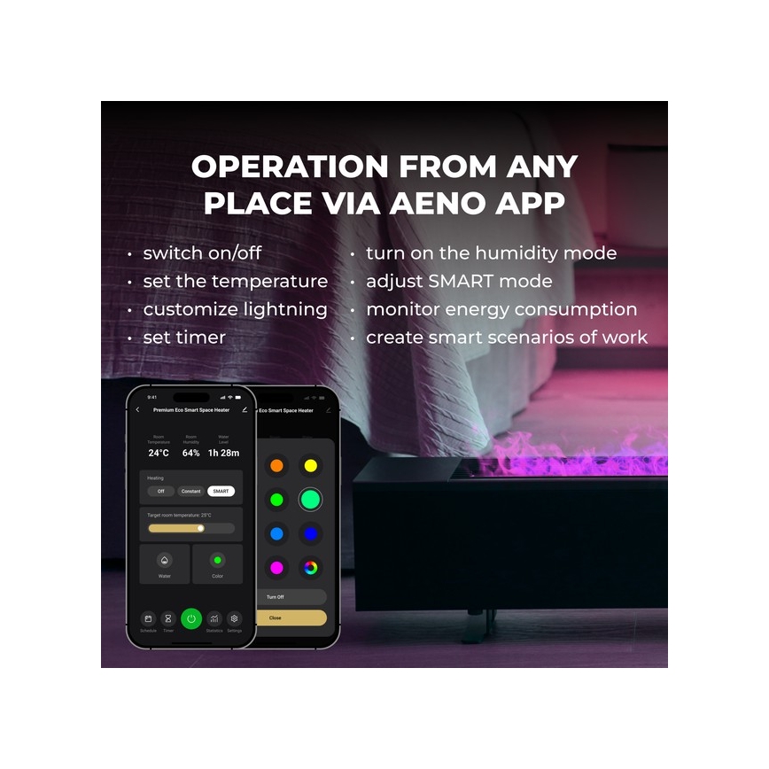 AENO - Inteligentný elektrický priamotop/konvektor 1000/2000W čierna