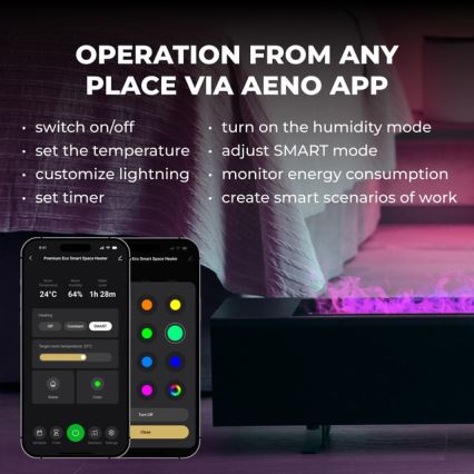 AENO - Inteligentný elektrický priamy ohrievač/konvektor 1000/2000W čierny
