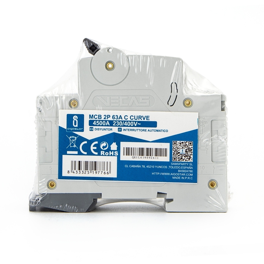 Aigostar - 2-fázový istič 2P-50A-C 230-400V