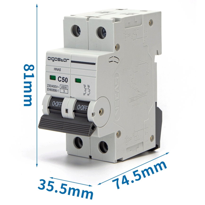 Aigostar - 2-fázový istič 2P-50A-C 230-400V