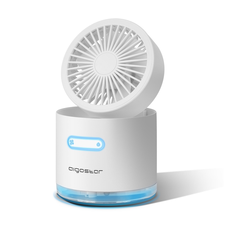 Aigostar - RGB Bezdrôtový mini stolný ventilátor s hmlovým efektom MIST 10W/5V 2000mAh biela