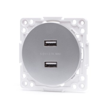 Aigostar - bezrámčeková USB napájacia zásuvka 2x USB-A strieborná