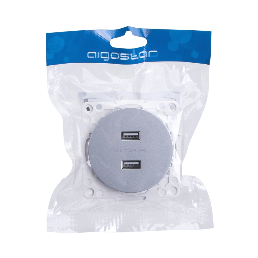 Aigostar - bezrámčeková USB napájacia zásuvka 2x USB-A strieborná