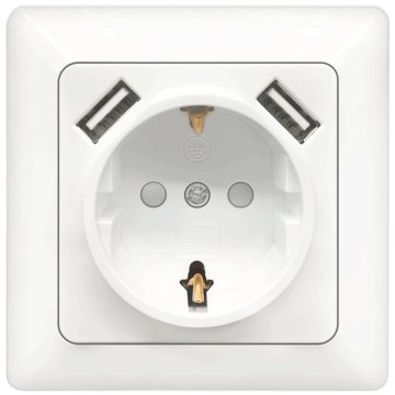 Aigostar - Domáca zásuvka SCHUKO 250V + 2x USB, biela, s rámikom