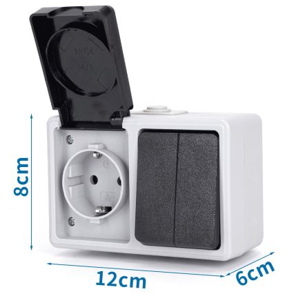 Aigostar - Domový striedavý spínač so zásuvkou 250V/16A IP54