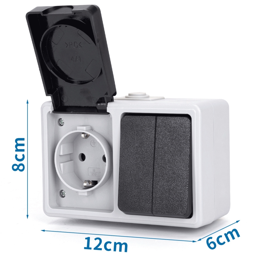 Aigostar - Domový striedavý spínač so zásuvkou 250V/16A IP54